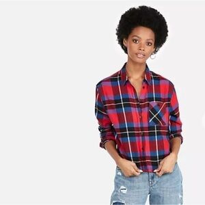 Cropped Plaid Button Shirt